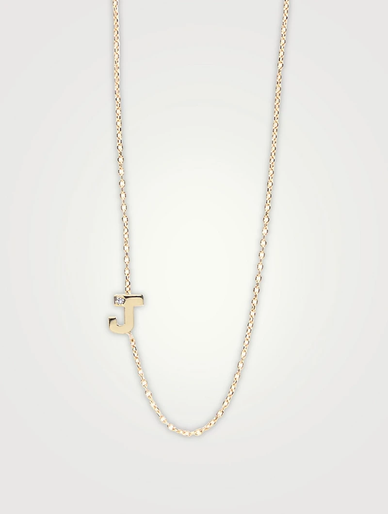 Love Letter Gold J Initial Single Diamond Necklace