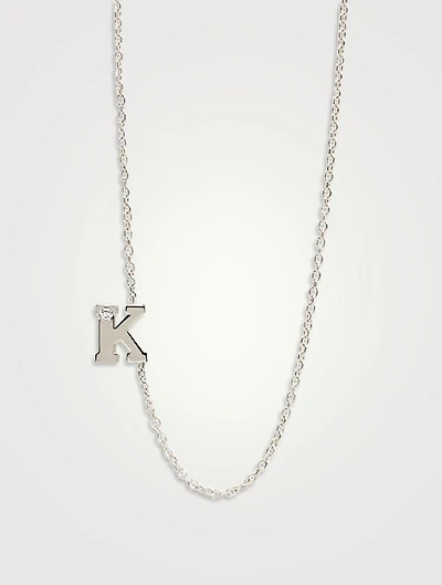 Love Letter White Gold K Initial Single Diamond Necklace