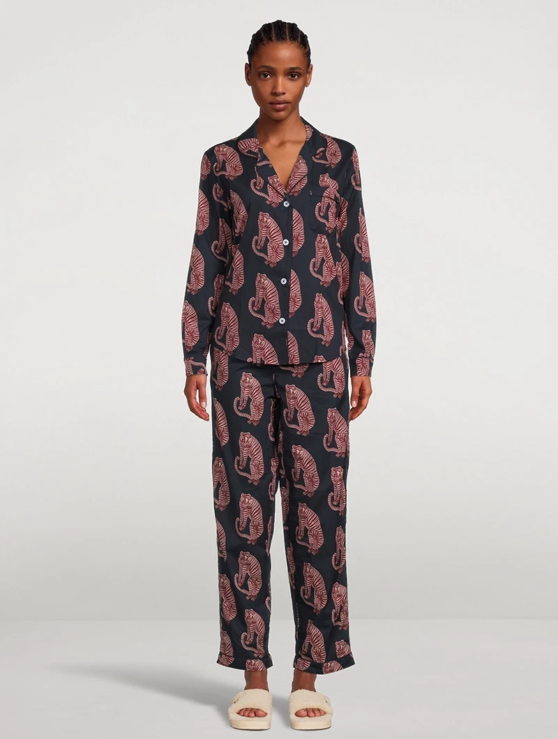 Long Cotton Pajama Set Sansido Tiger Print