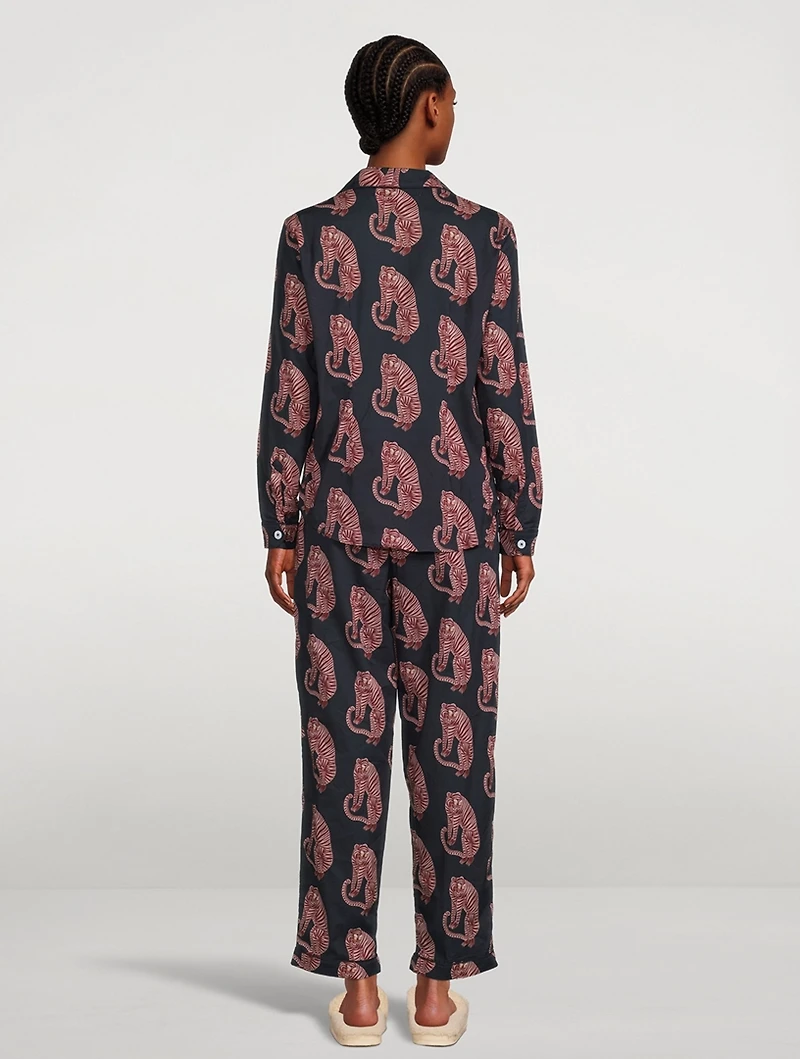 Long Cotton Pajama Set Sansido Tiger Print