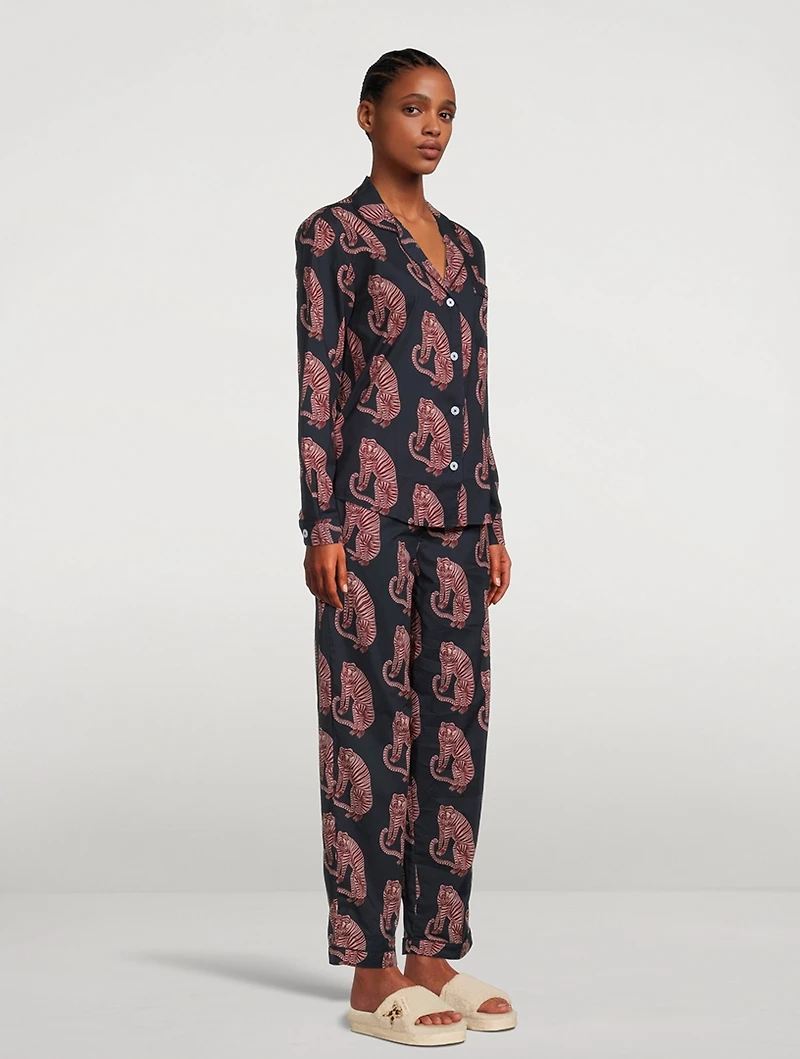 Long Cotton Pajama Set Sansido Tiger Print