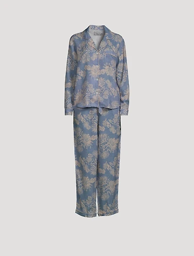 Long Linen Pajama Set Cactus Flower Print