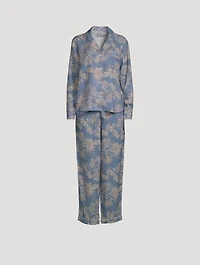 Long Linen Pajama Set Cactus Flower Print