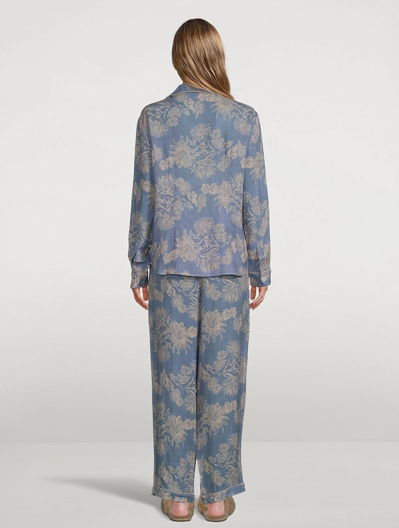 Long Linen Pajama Set Cactus Flower Print