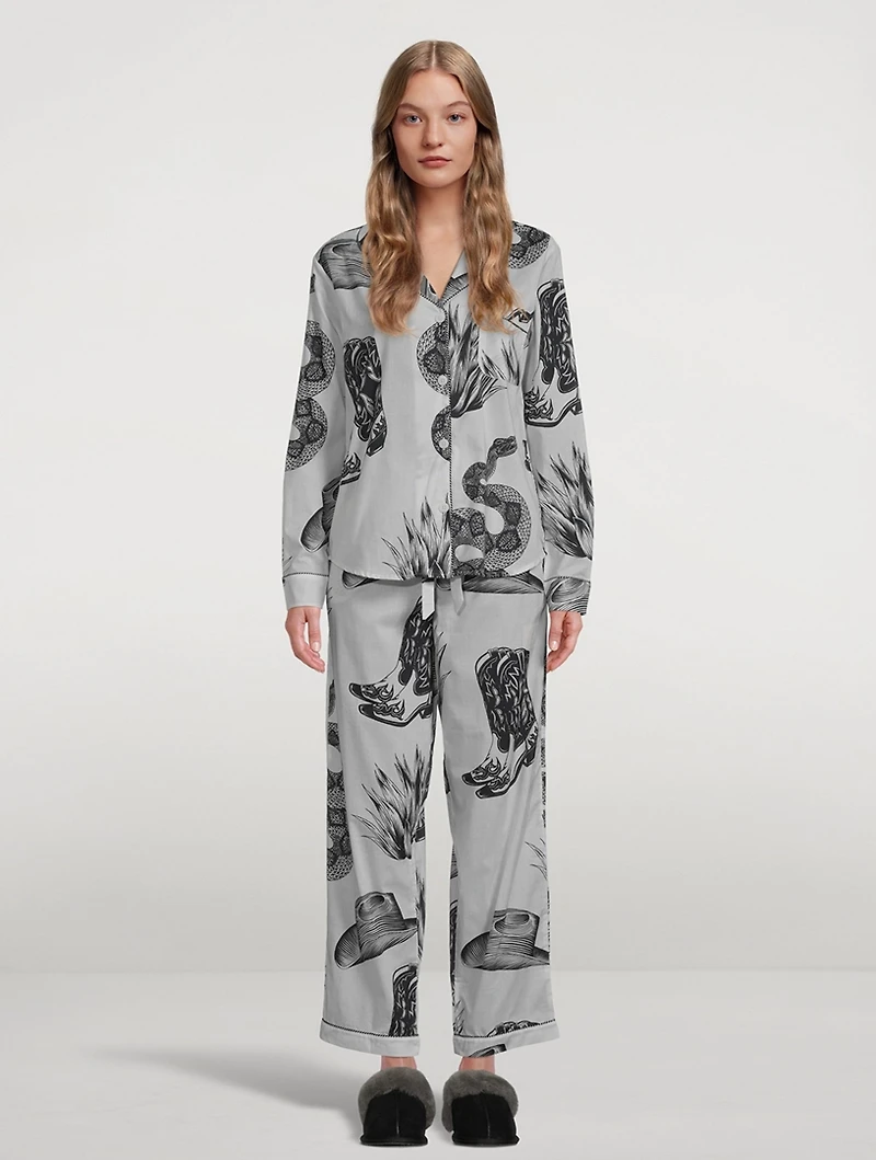 Long Cotton Pajama Set Wild Icons Print