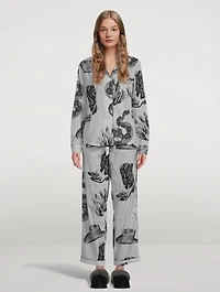 Long Cotton Pajama Set Wild Icons Print