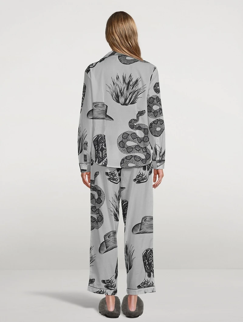 Long Cotton Pajama Set Wild Icons Print
