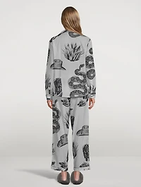 Long Cotton Pajama Set Wild Icons Print