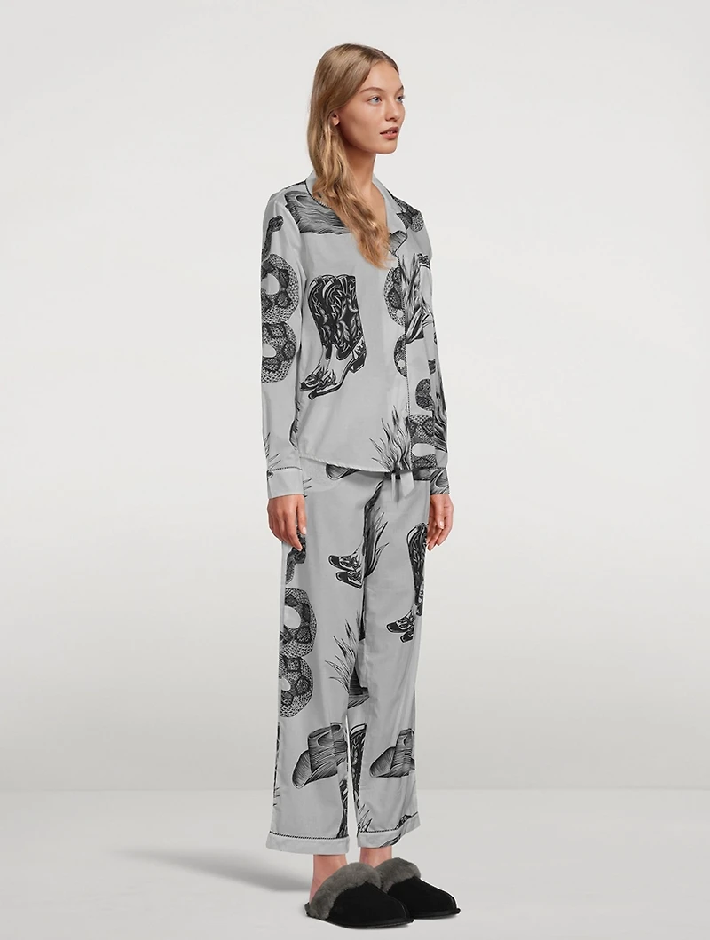 Long Cotton Pajama Set Wild Icons Print