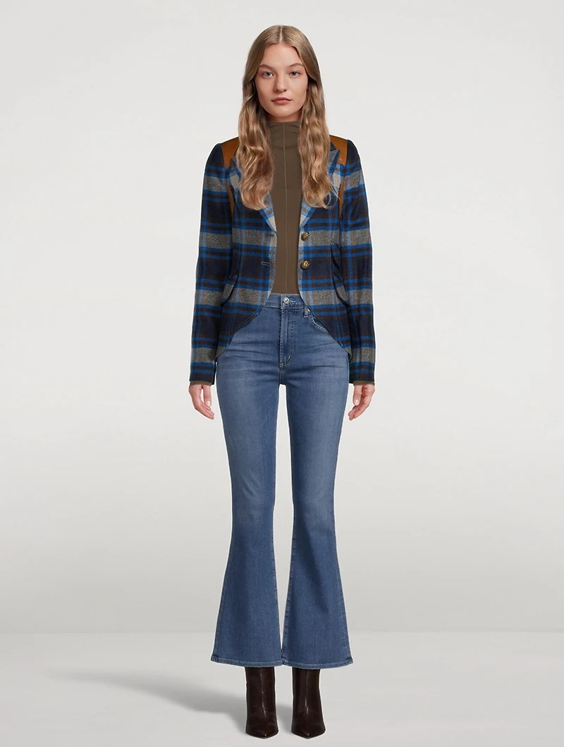 Rifle-Patch Wool Equestrian Blazer Plaid Print