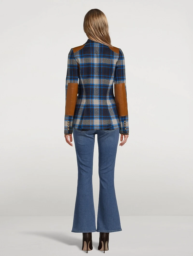 Rifle-Patch Wool Equestrian Blazer Plaid Print