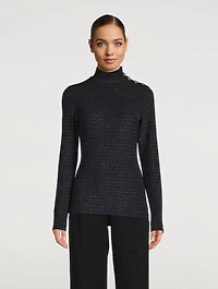 Buttoned Turtleneck Stripe Print