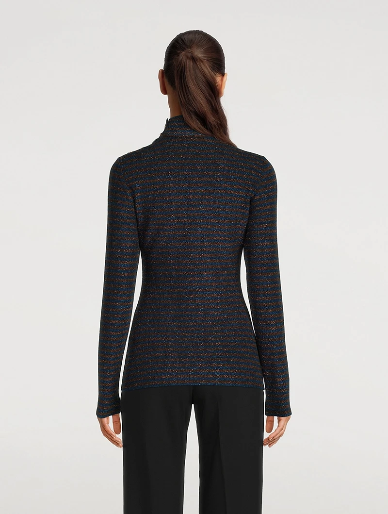 Buttoned Turtleneck Stripe Print