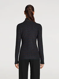 Buttoned Turtleneck Stripe Print