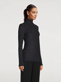 Buttoned Turtleneck Stripe Print