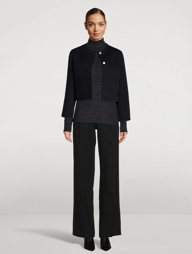 Buttoned Turtleneck Stripe Print