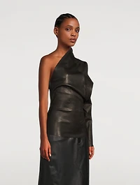 Leather Draped Asymmetrical Top