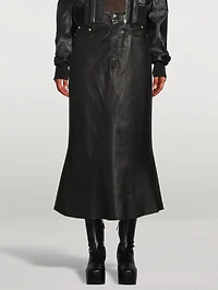 Godet Leather Midi Skirt