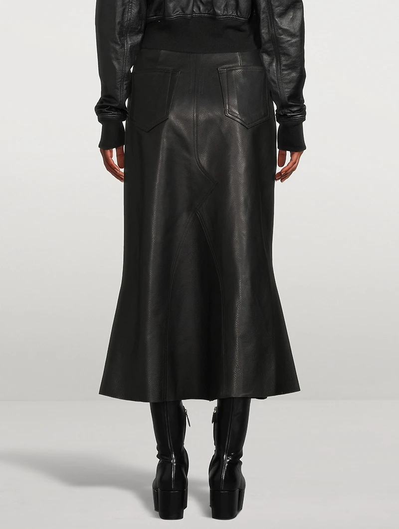 Godet Leather Midi Skirt