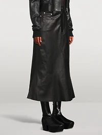 Godet Leather Midi Skirt
