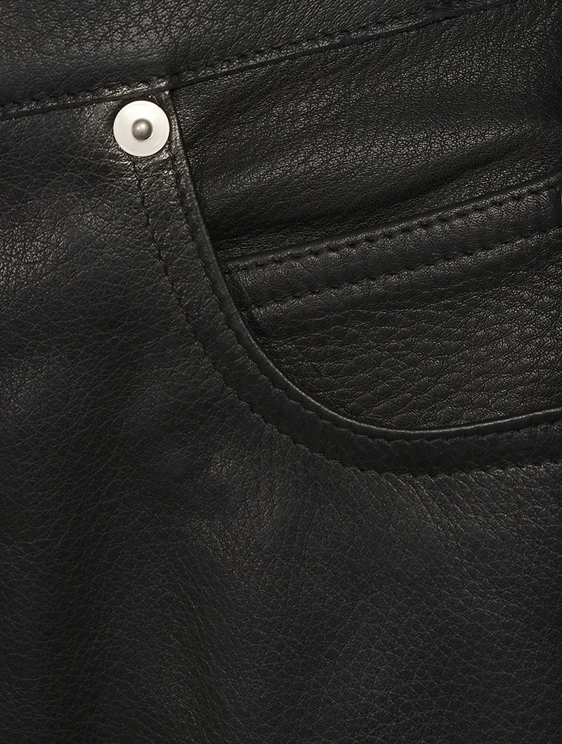 Godet Leather Midi Skirt