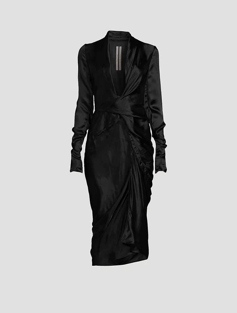 Long-Sleeve Wrap Midi Dress