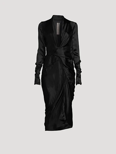Long-Sleeve Wrap Midi Dress