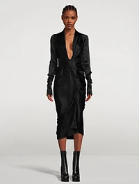 Long-Sleeve Wrap Midi Dress