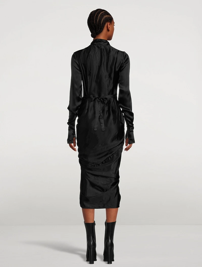 Long-Sleeve Wrap Midi Dress