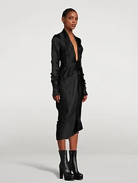 Long-Sleeve Wrap Midi Dress