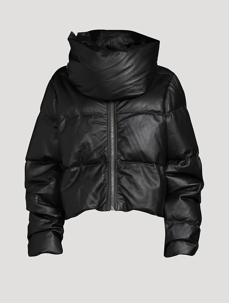 Leather Down-Filled Funnelneck Jacket