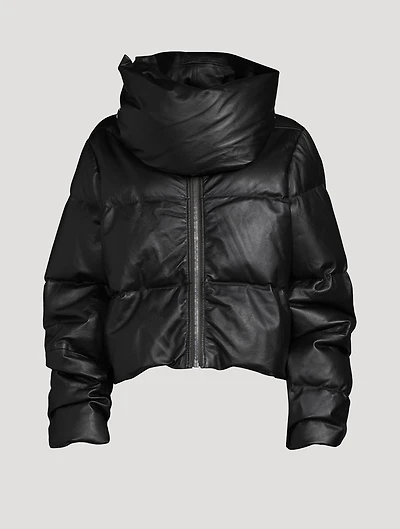 Leather Down-Filled Funnelneck Jacket