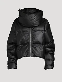 Leather Down-Filled Funnelneck Jacket
