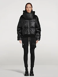 Leather Down-Filled Funnelneck Jacket