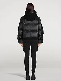Leather Down-Filled Funnelneck Jacket