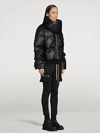 Leather Down-Filled Funnelneck Jacket