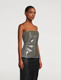Sequin-Embellished Denim Bustier