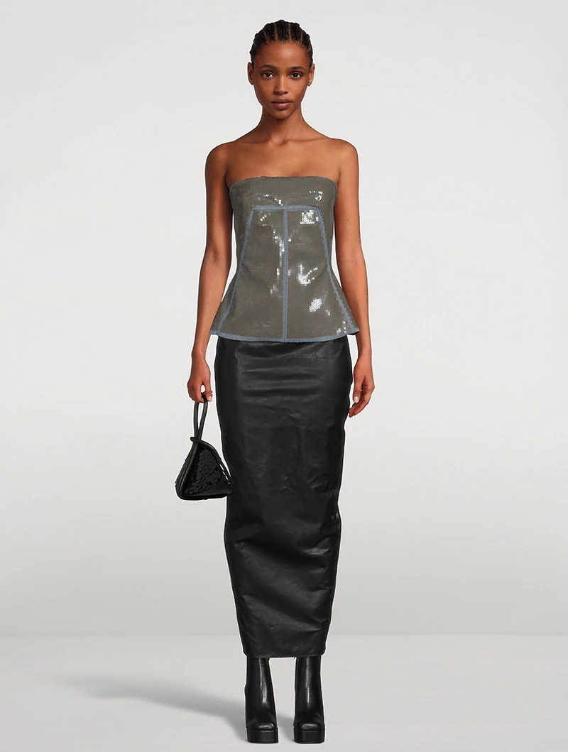 Sequin-Embellished Denim Bustier