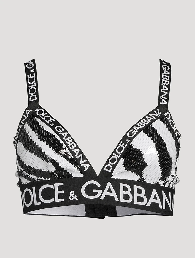 Logo-Band Sequin Sports Bra Zebra Print