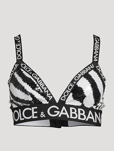 Logo-Band Sequin Sports Bra Zebra Print
