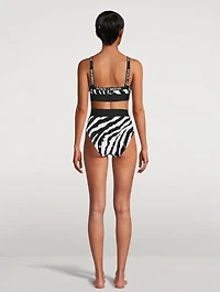 Logo-Band Sequin Sports Bra Zebra Print