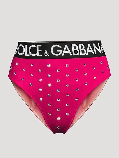 Crystal-Embellished Logo-Band Spandex Brief