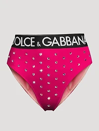 Crystal-Embellished Logo-Band Spandex Brief