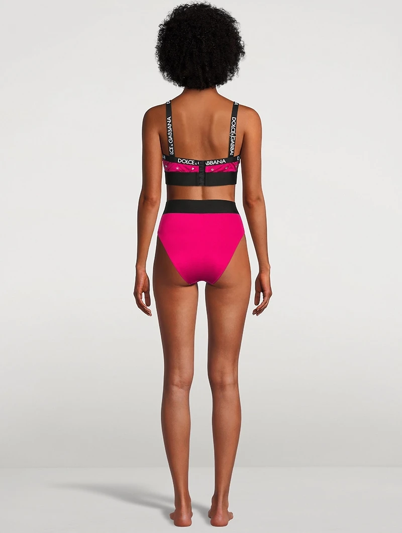 Crystal-Embellished Logo-Band Spandex Brief