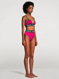 Crystal-Embellished Logo-Band Spandex Brief