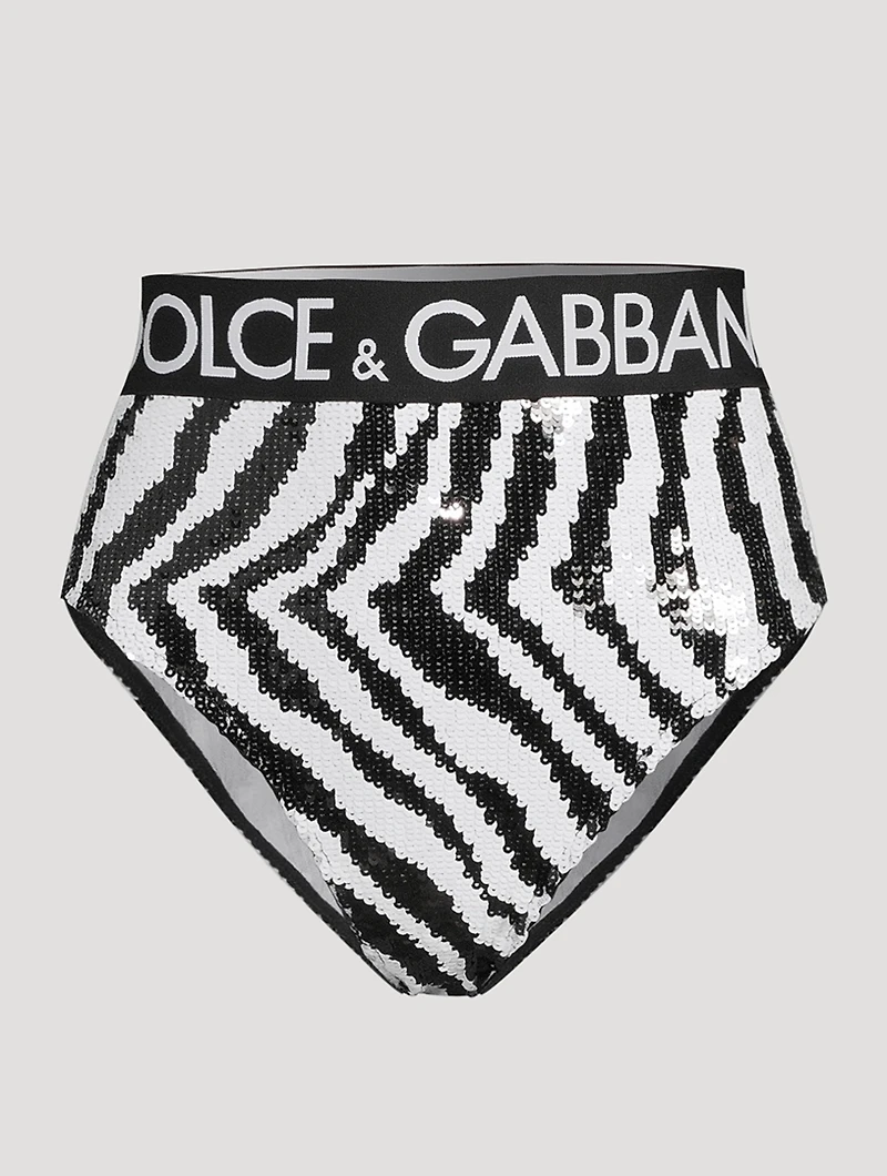 Logo-Band Sequin Brief Zebra Print