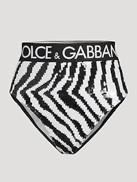 Logo-Band Sequin Brief Zebra Print