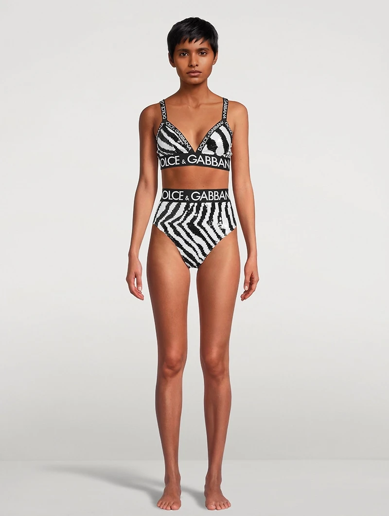 Logo-Band Sequin Brief Zebra Print