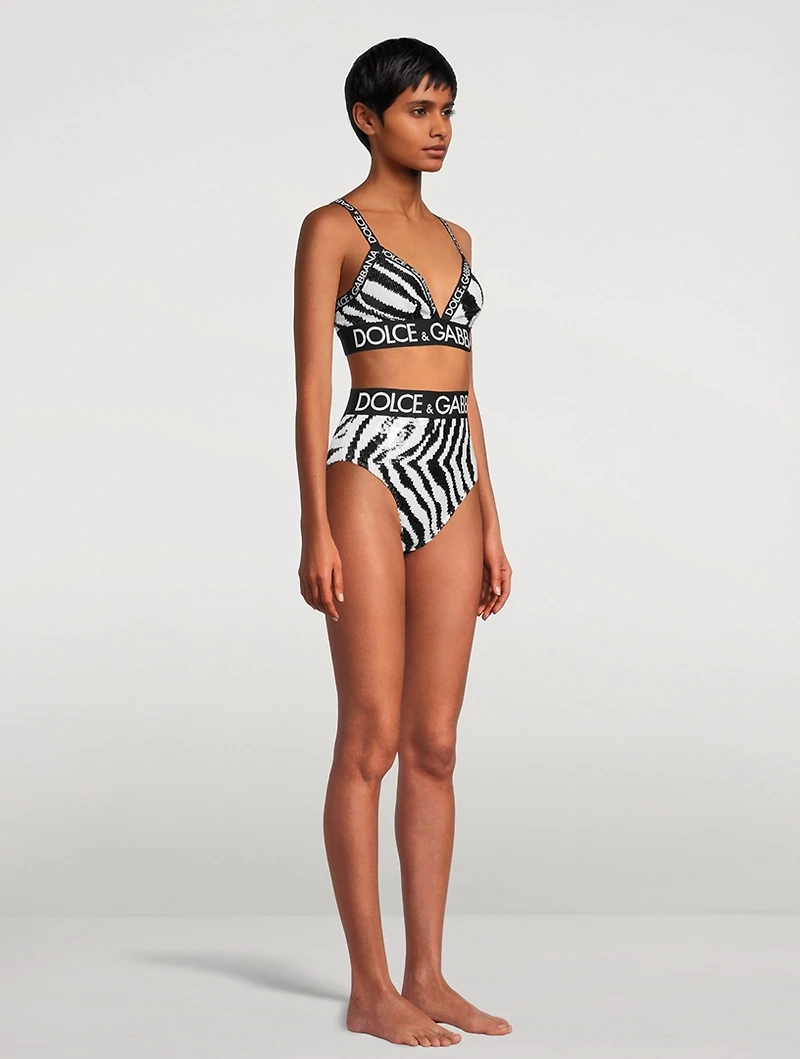 Logo-Band Sequin Brief Zebra Print