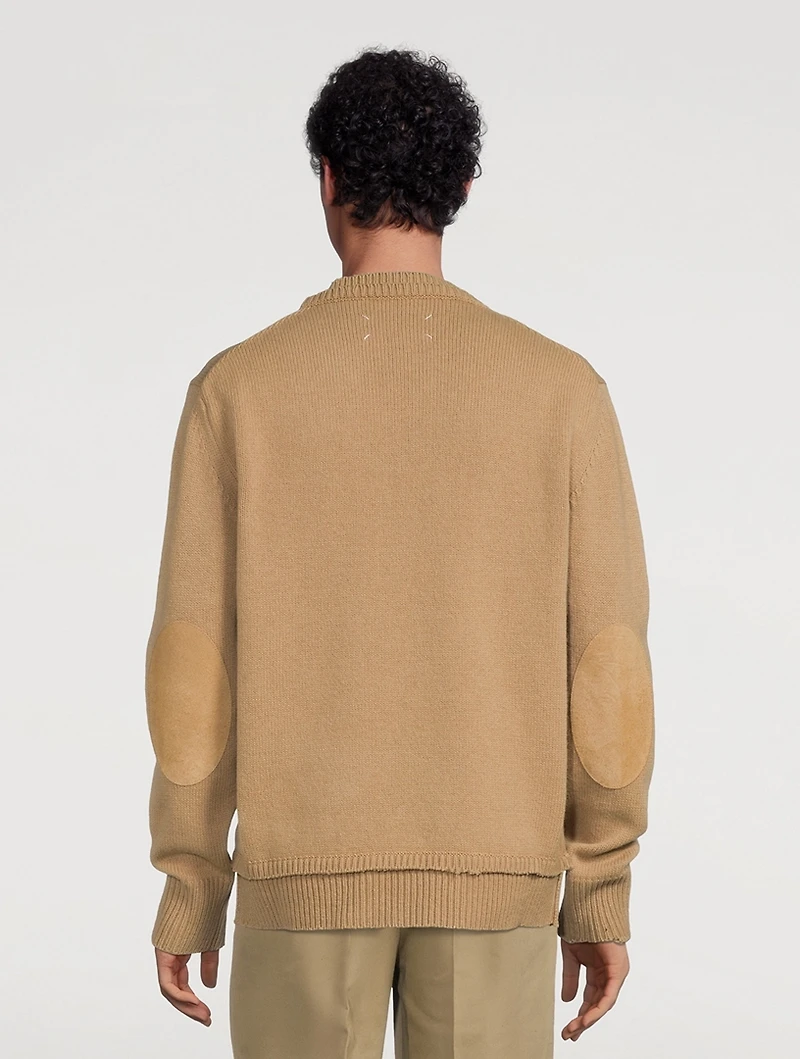 Wool And Linen Crewneck Sweater With Elbow Patches